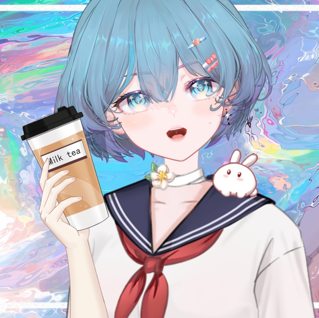 (ミルクティーシェイク一杯)ミルクティー(コーヒー)を持っている 追加トッピング / Live2D / 配信 / 素材 / 配信用アセット