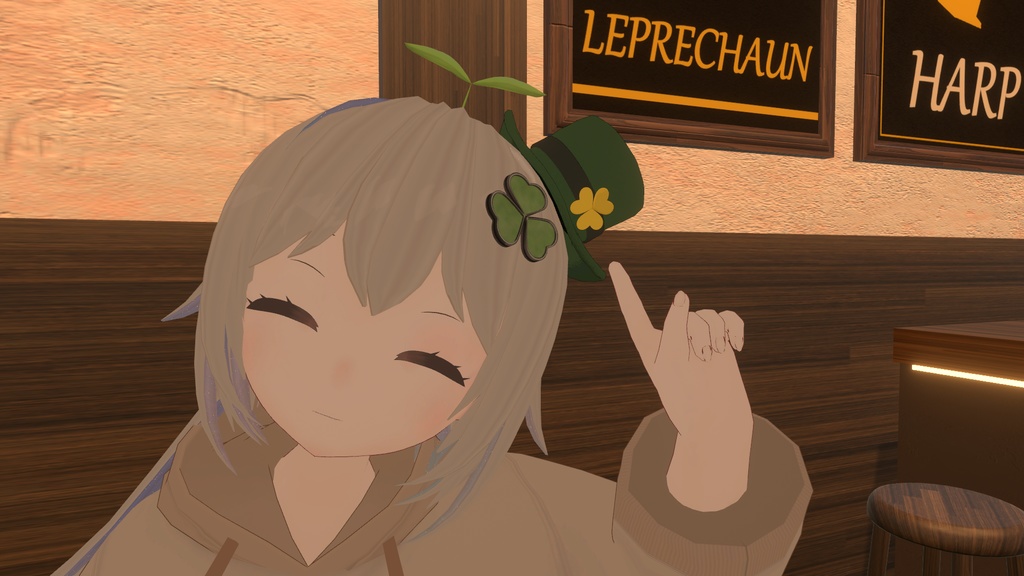 【無料】レプラコーン帽子&シャムロックの髪飾り【VRChat想定_3Dモデル】