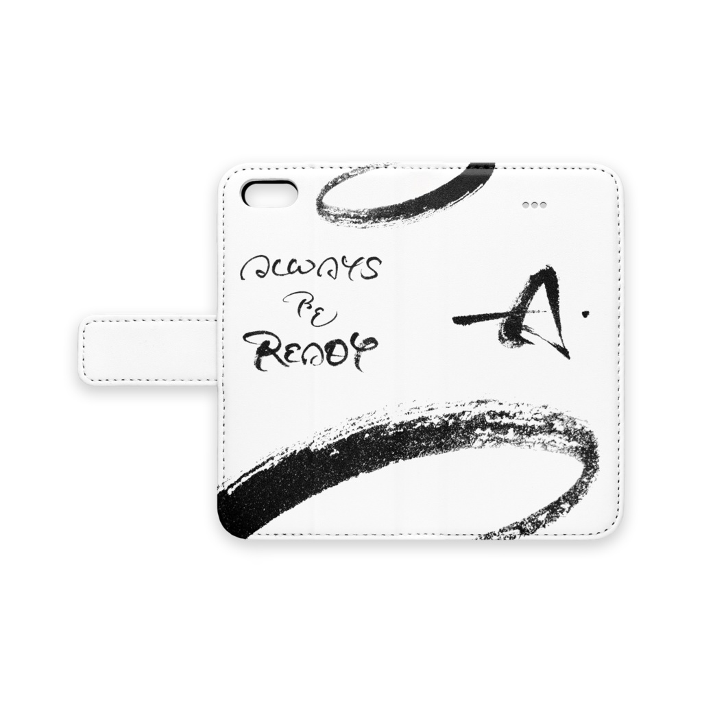 筆文字 "ALWAYS BE READY" & "A." 手帳型iPhoneケース