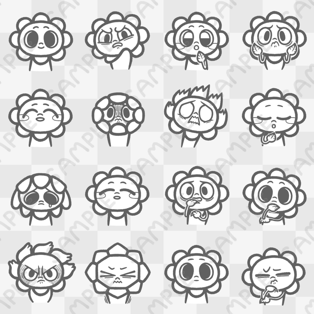 様々な表情をする花#01(白黒)