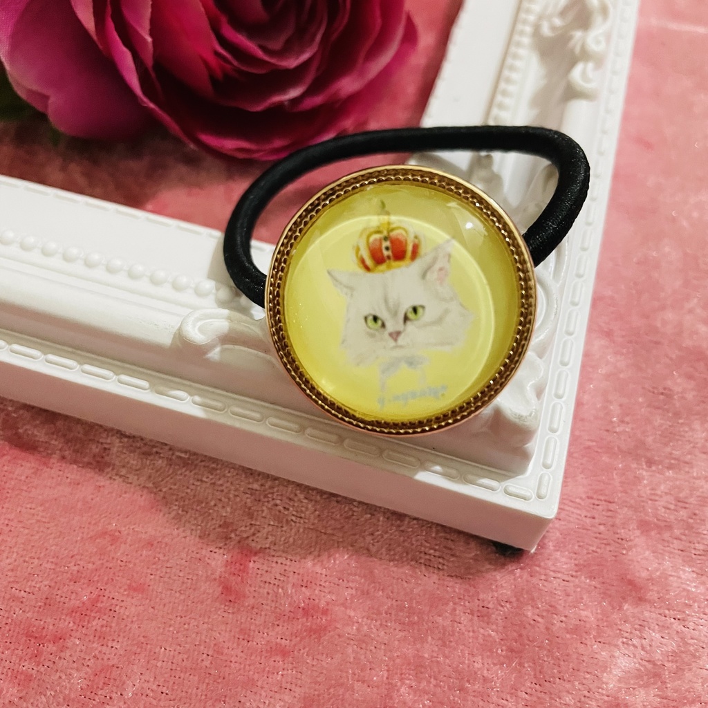 ハンドメイド　猫ヘアゴム　チンチラシルバー