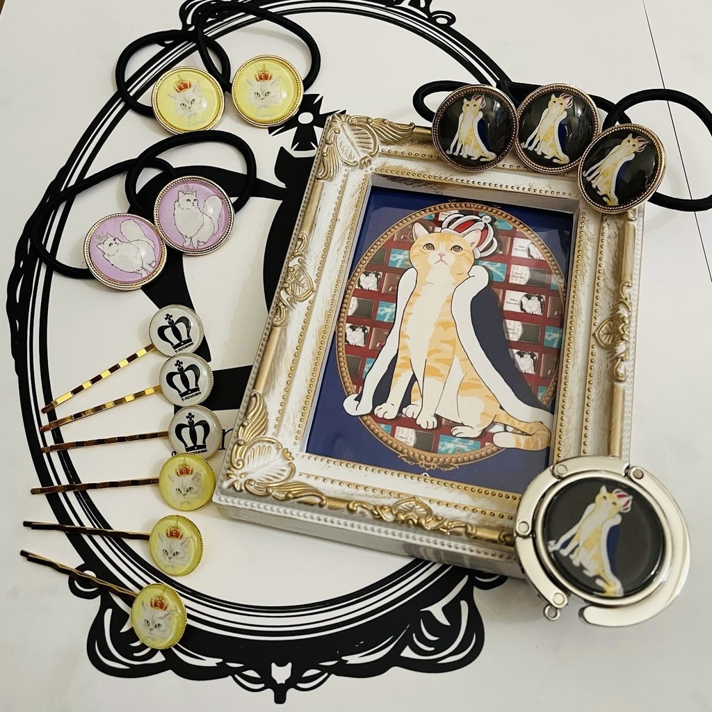 ハンドメイド 猫ヘアゴム チンチラシルバー パープル