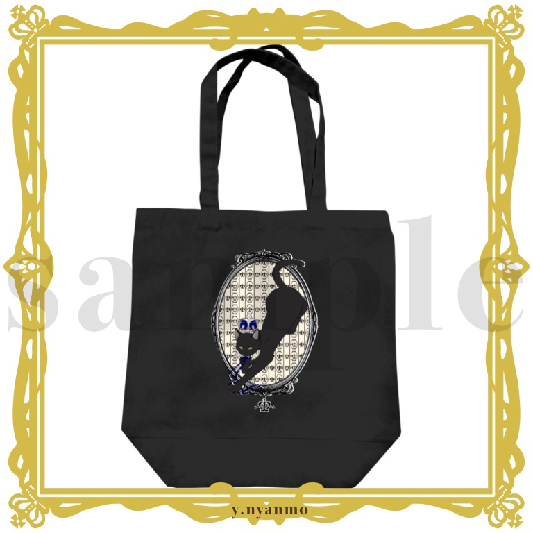 王冠黒猫　トートバッグ　ブラック