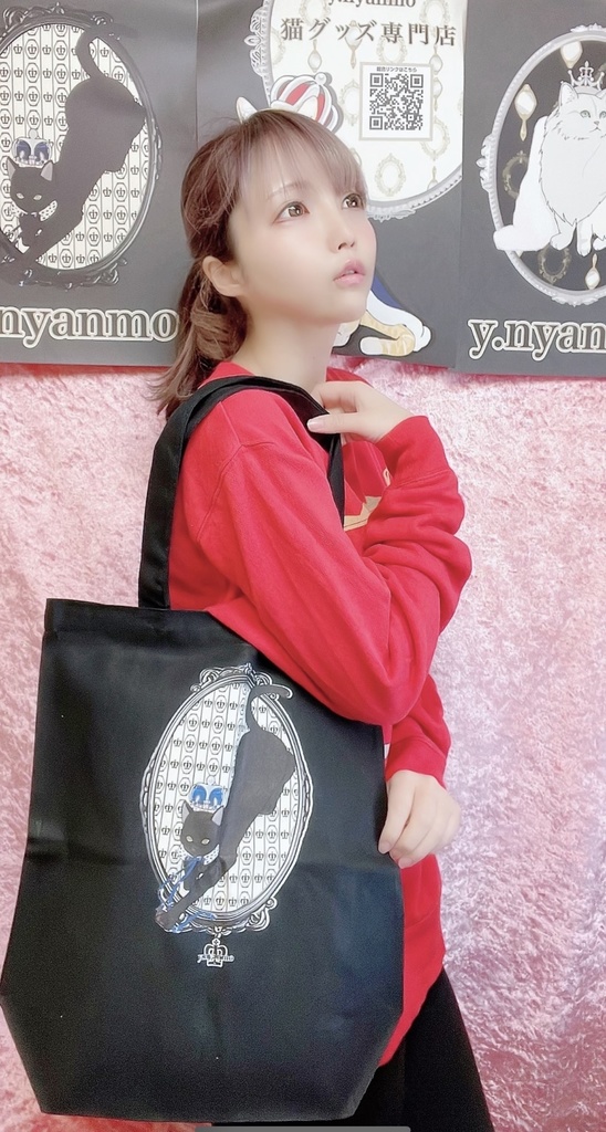 王冠黒猫 トートバッグ ブラック