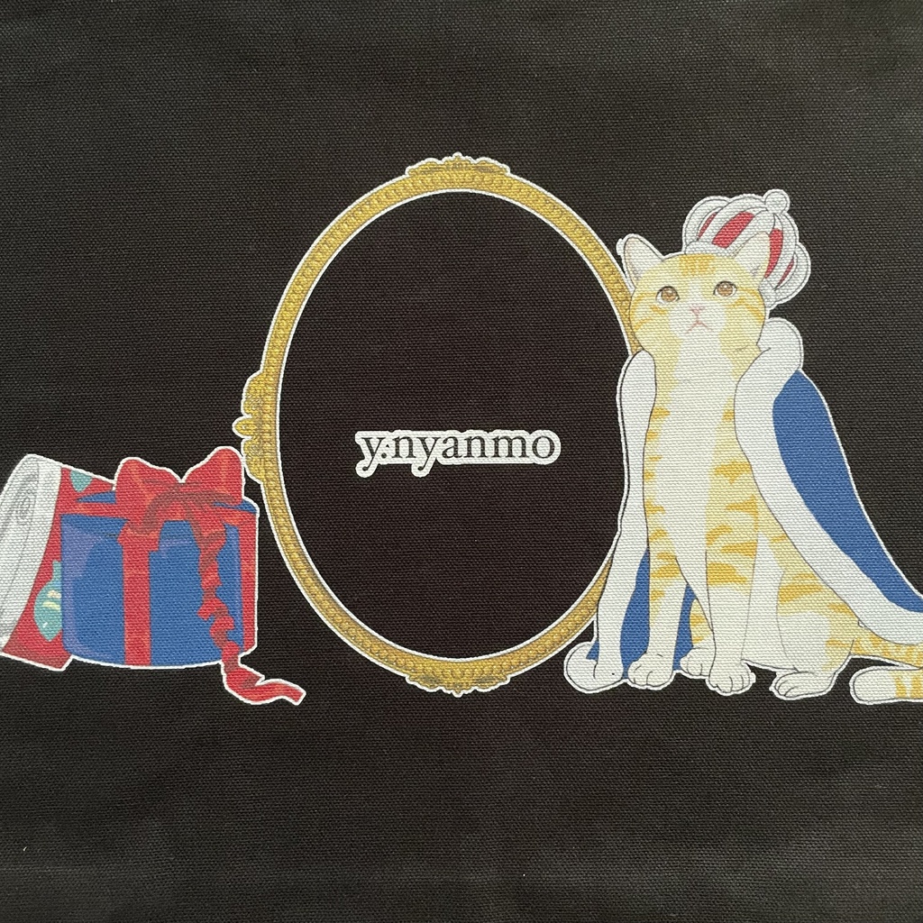 王冠茶トラ猫と缶詰め 大きめトートバッグ ブラック