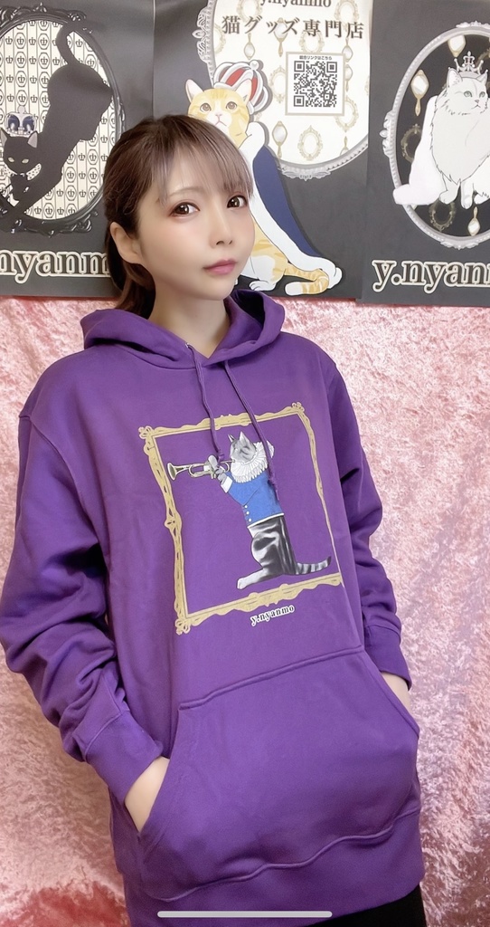 楽器を弾く猫　パーカー　パープル