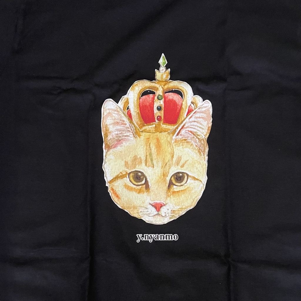 茶トラ王冠猫 男女兼用Tシャツ ブラック Mサイズ