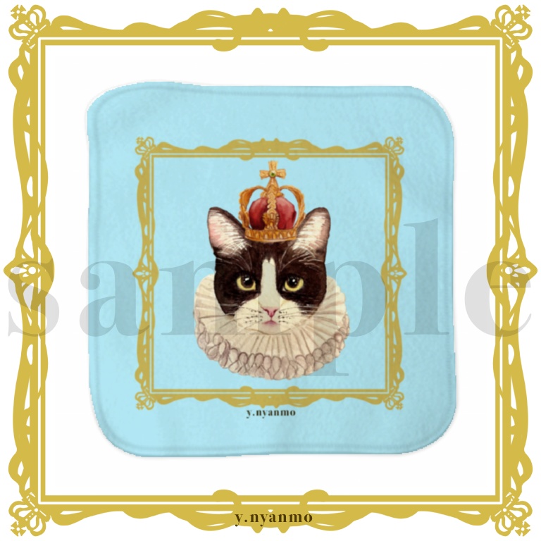 王冠ハチワレのハッチャン　猫ミニタオル　サックス