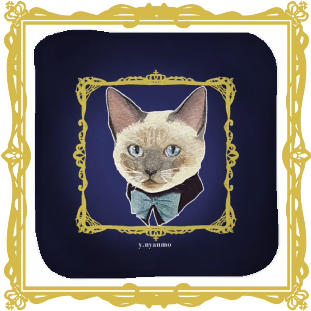 ミニタオルハンカチ　シャム猫　ネイビー