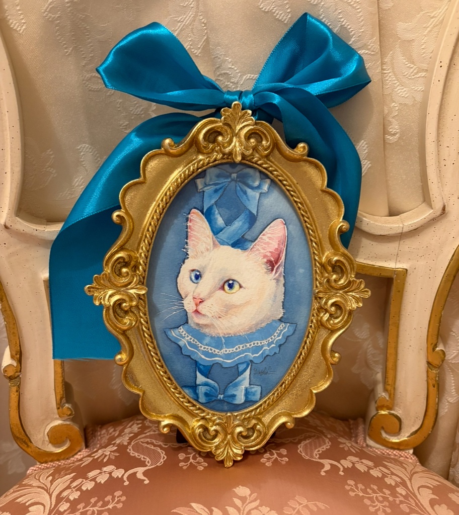Second blue　水彩画　原画　白猫