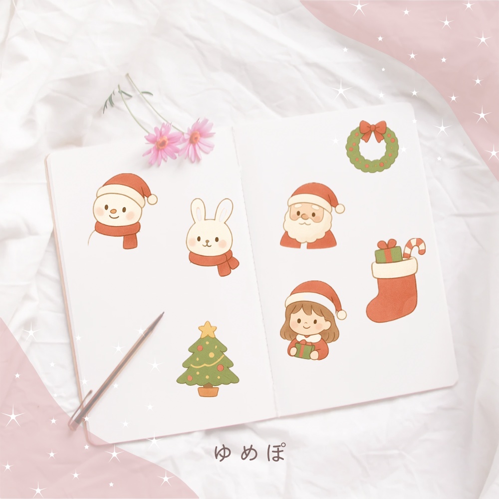 期間限定無料配布します❣️かわいいクリスマスデジタルシールセット🎅✨(くま・サンタ・女の子)