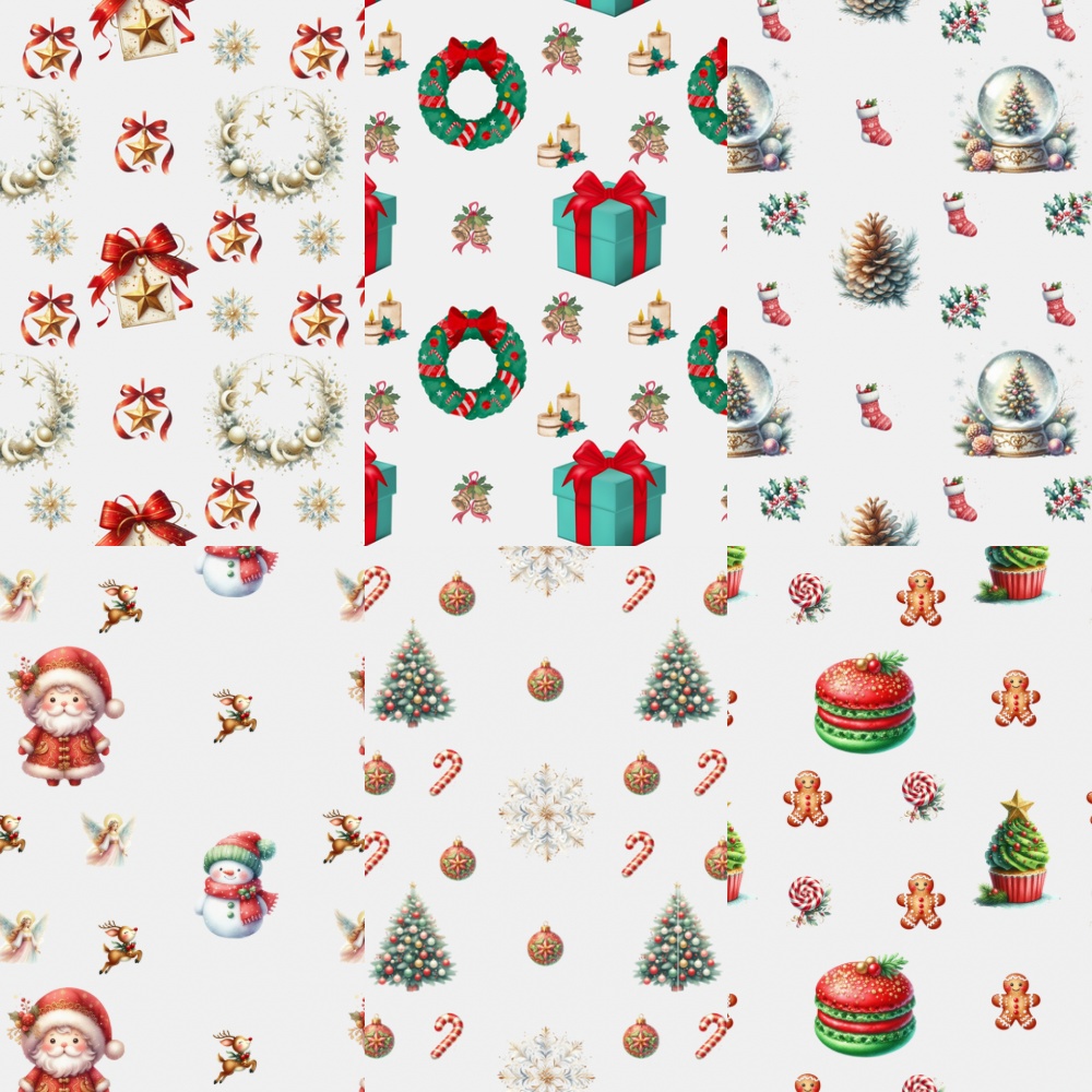 水彩クリスマスペーパー 6枚セット|韓国っぽ・くすみカラー 🎄季節限定セット(通常¥600→¥500)