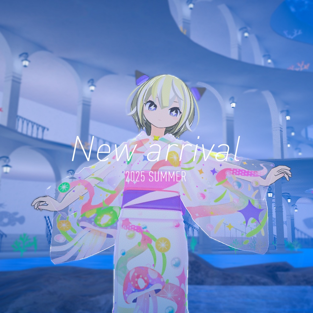 VRC対応:浴衣(着物) + 巾着 + 下駄