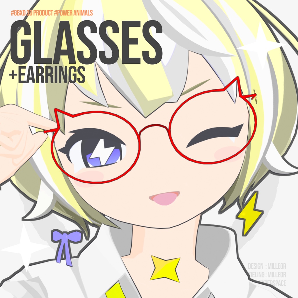 VRC対応:メガネ + ピアス【POWER ANIMALS】
