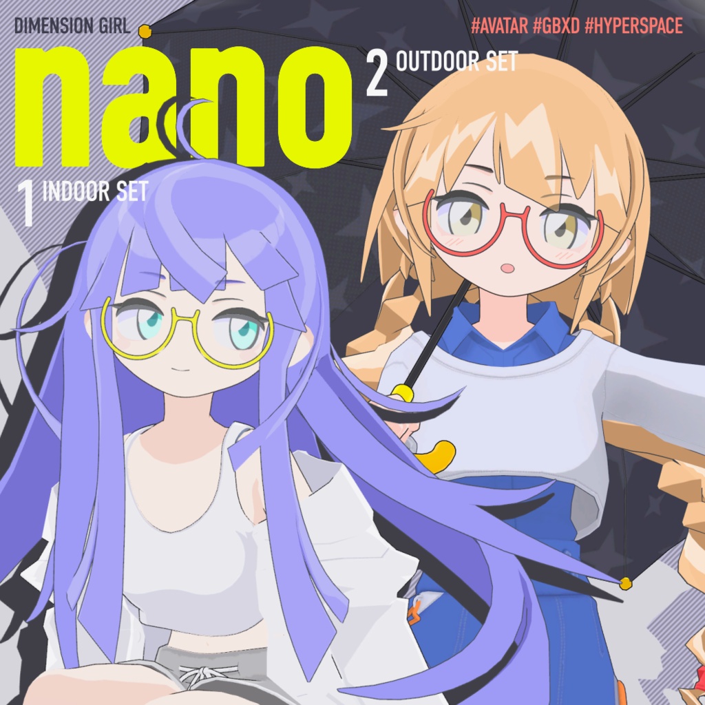 なの／nano【オリジナル3Dモデル】VRChatアバター　衣装セット２点付きｖ2.1