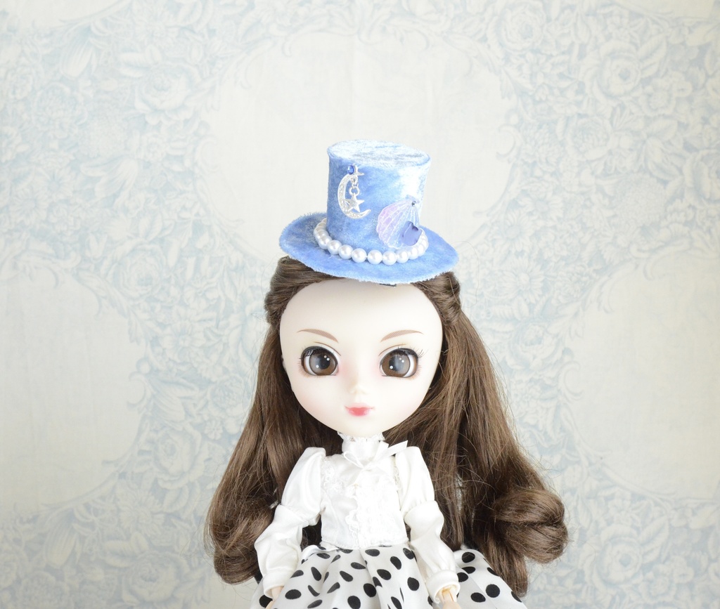 ミニハット(オーロラシェルとねこ・ブルー)