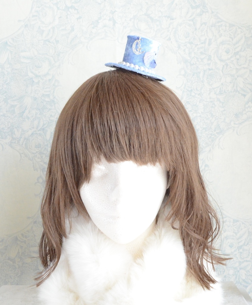 ミニハット(オーロラシェルとねこ・ブルー)