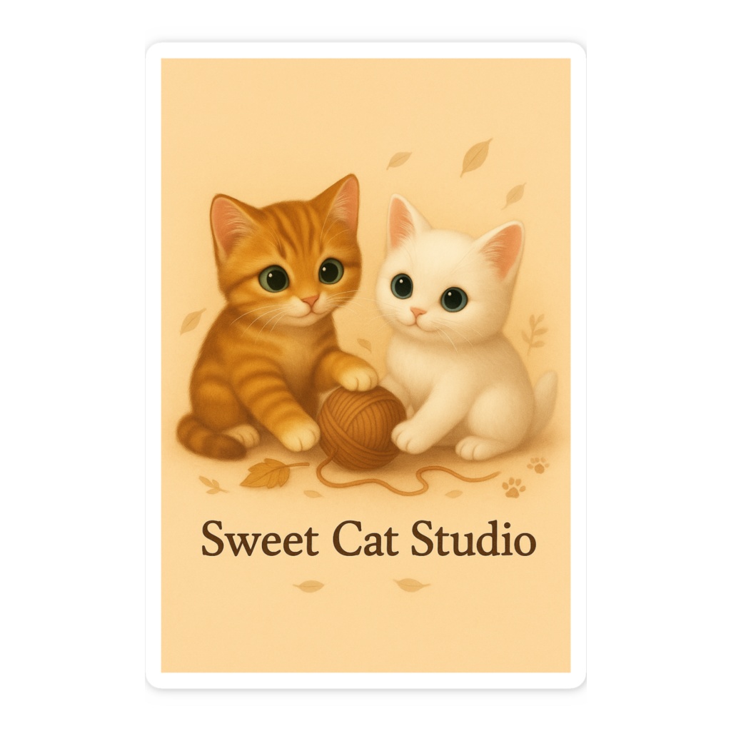 【Sweet Cat Studio】こうちゃん&ミミちゃんの毛糸あそびステッカー 🧶 〜あたたかい気持ちを届ける、小さな仲良しコンビ〜