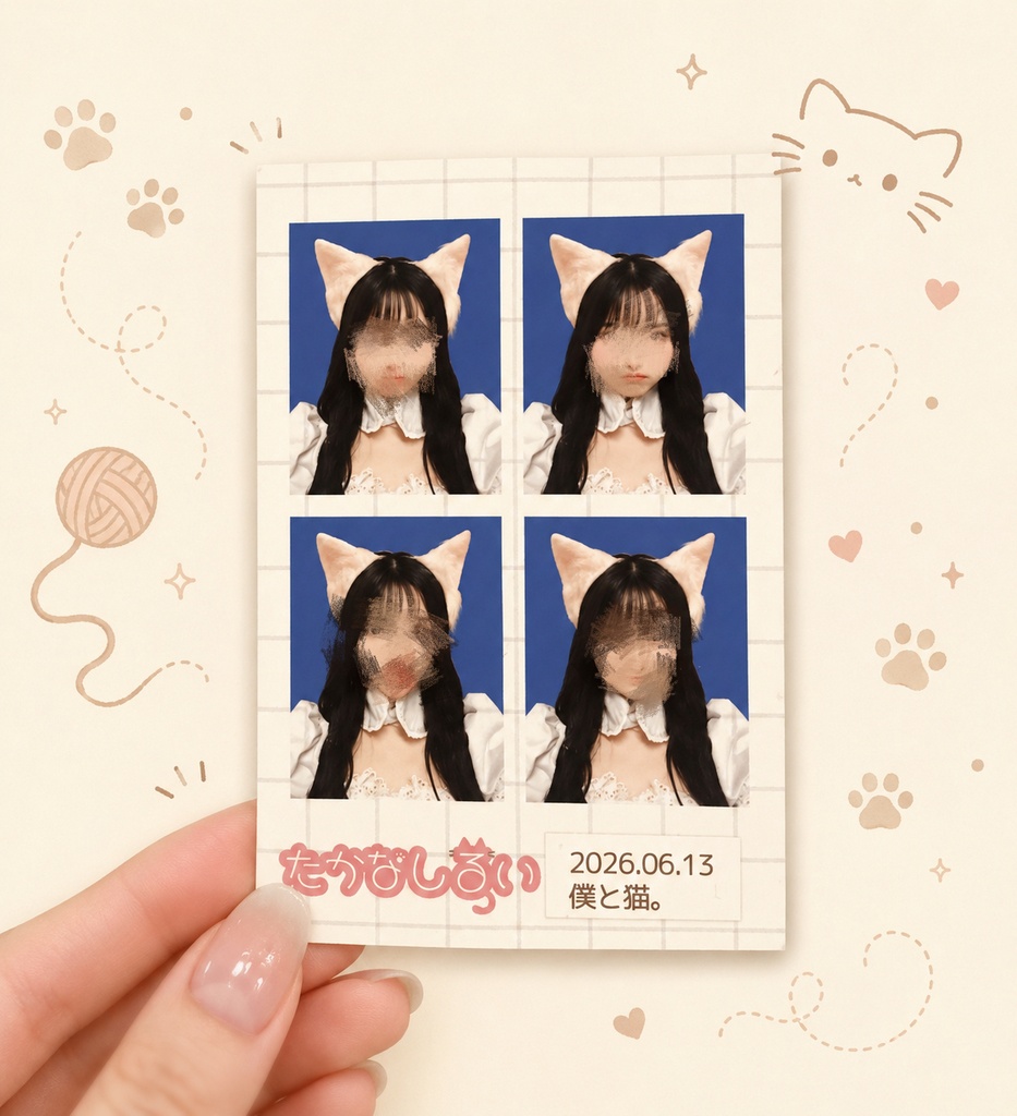 僕と猫。証明写真風ステッカー