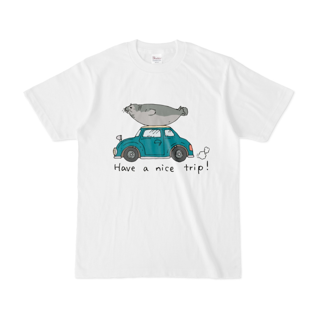 アザラシプリントTシャツ クルマとアザラシ青