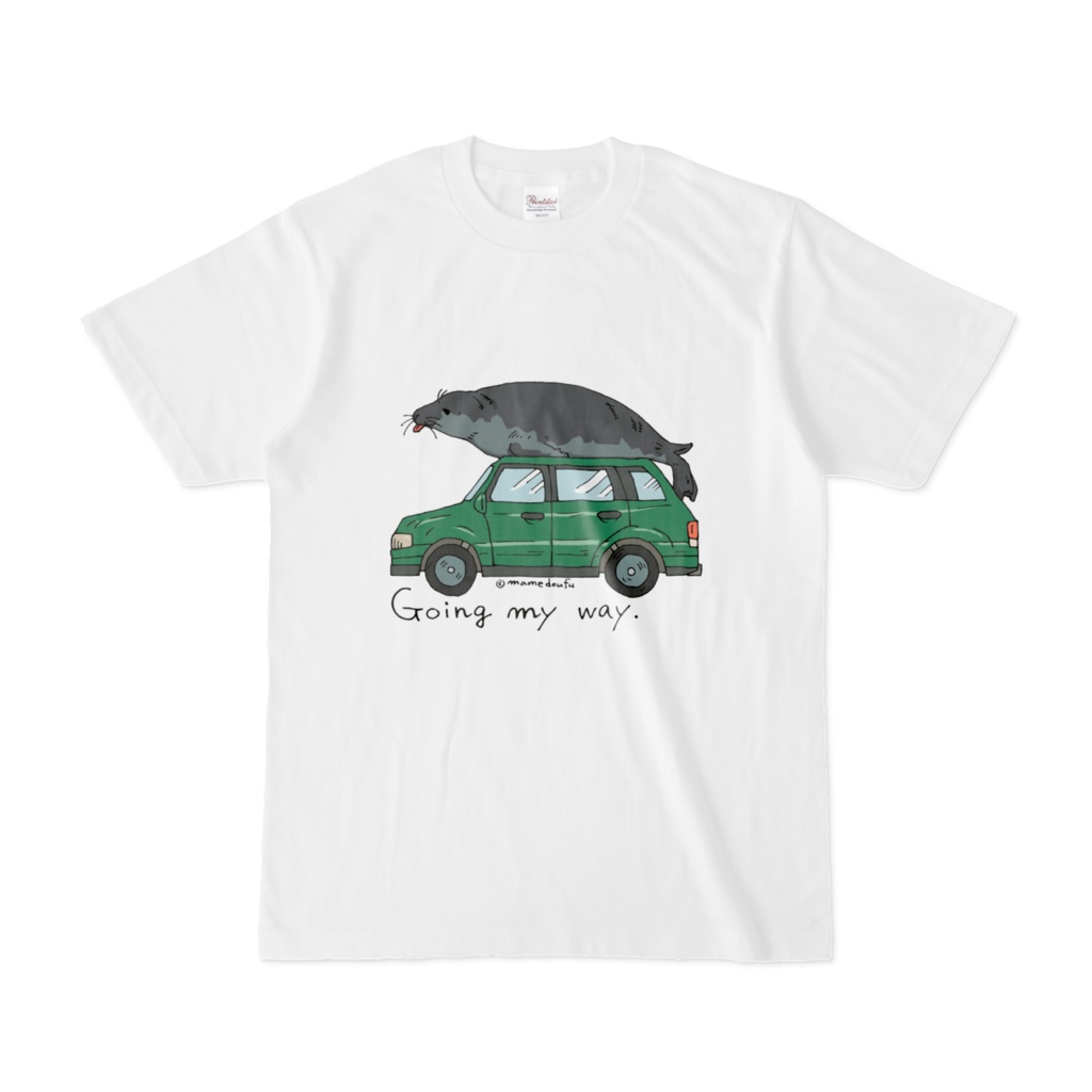 アザラシプリントTシャツ　クルマとアザラシ緑
