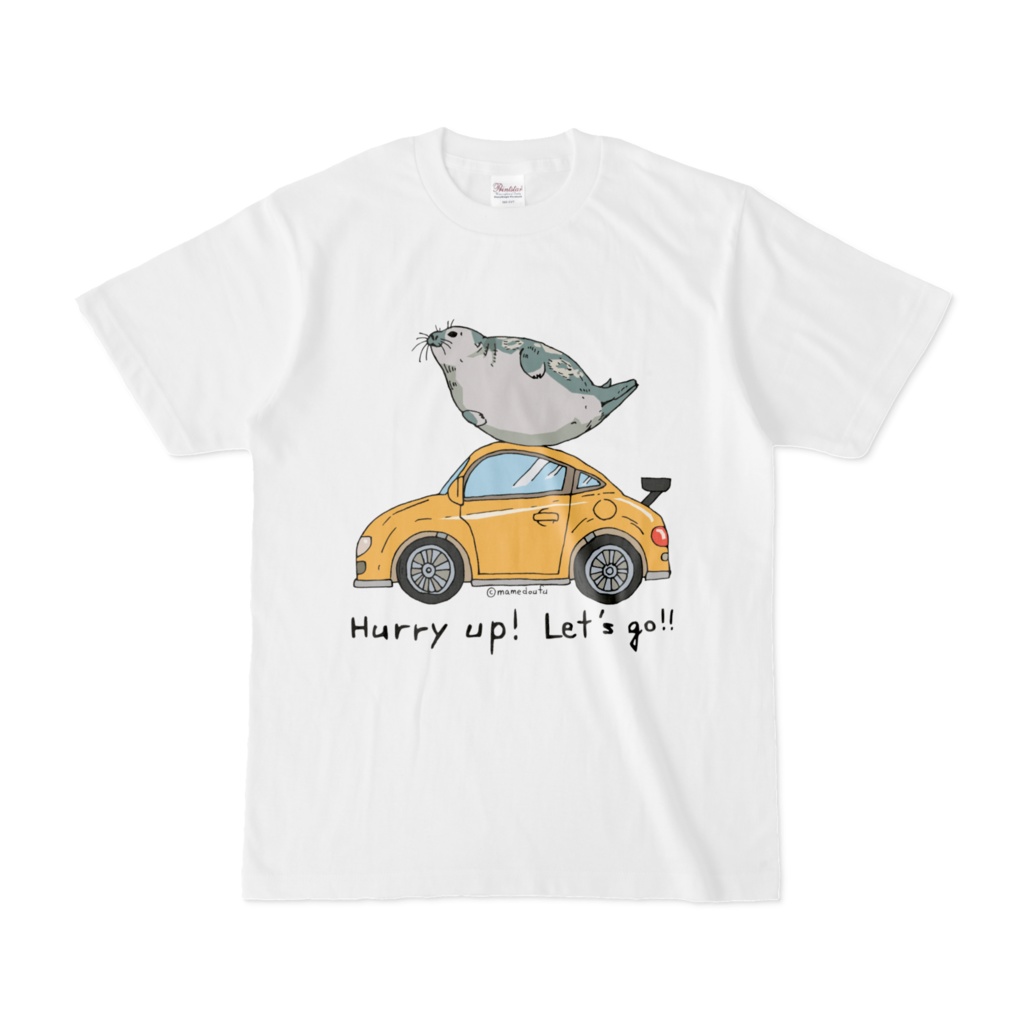 アザラシプリントTシャツ　クルマとアザラシ黄