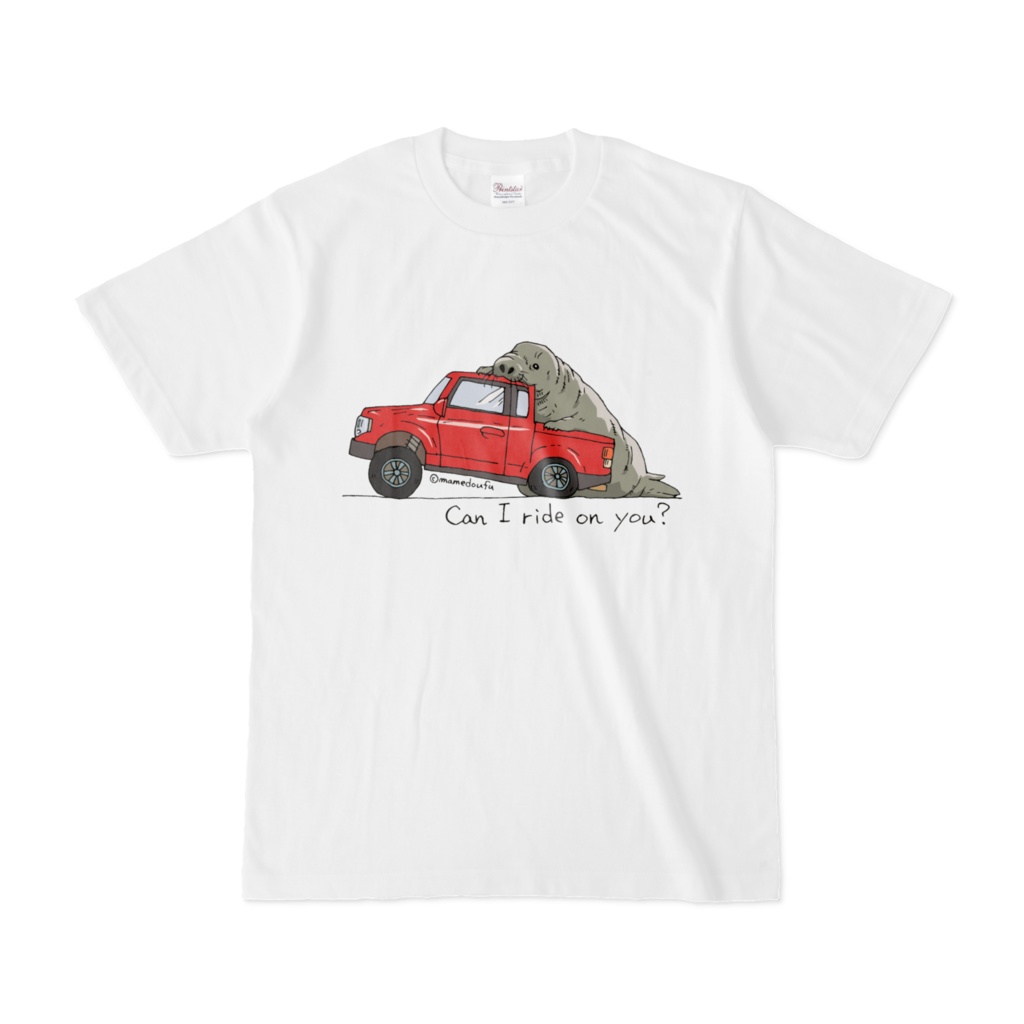 アザラシプリントTシャツ クルマとアザラシ赤