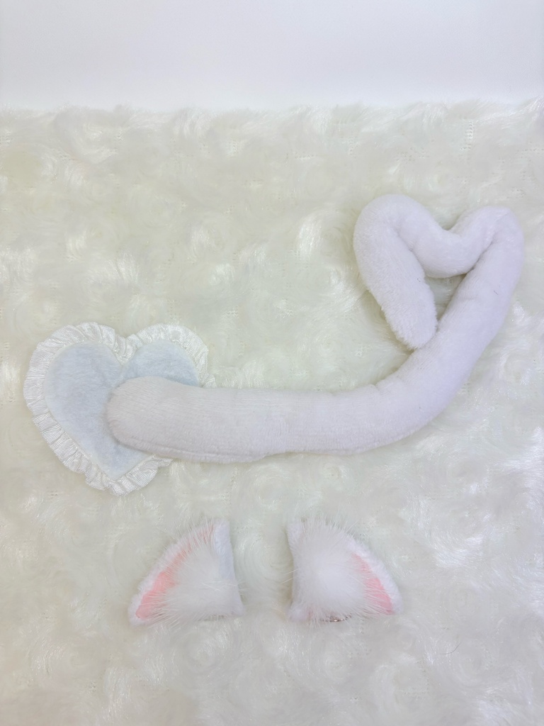 ドール用 猫耳&しっぽset White【1/3サイズドール、1/4サイズドール共用】