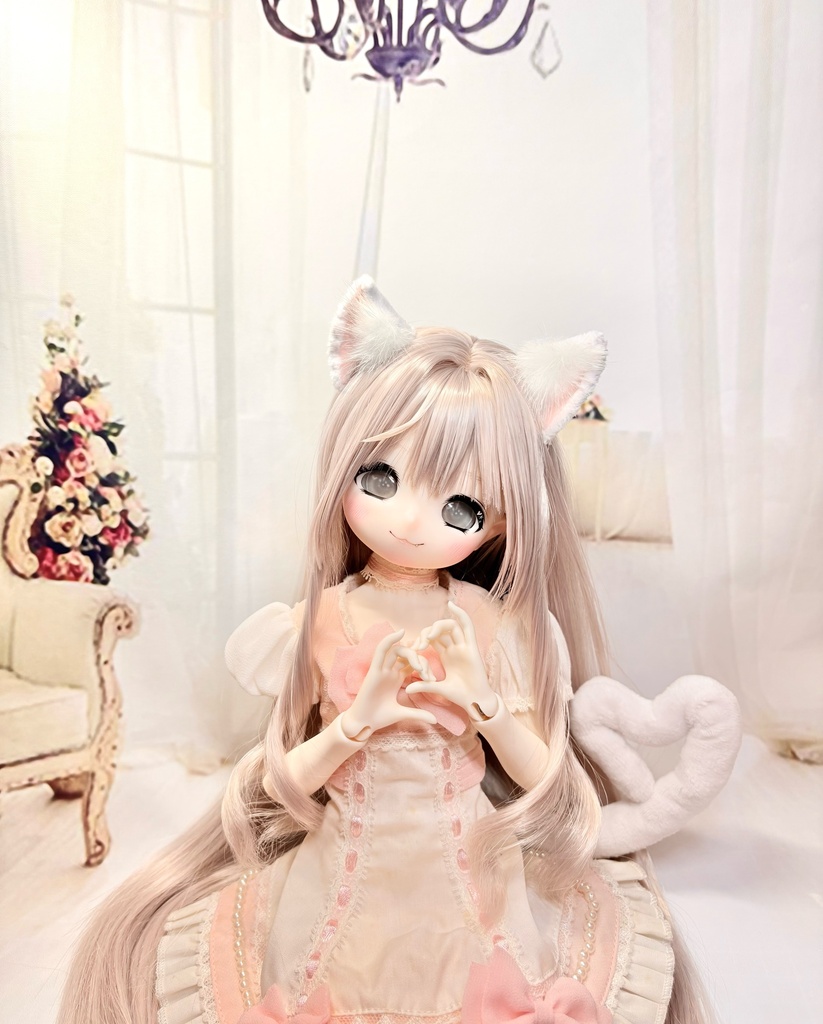 ドール用 猫耳&しっぽset White【1/3サイズドール、1/4サイズドール共用】