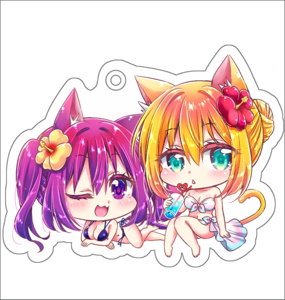 水着にゃんこアクリルキーホルダー 天使&悪魔