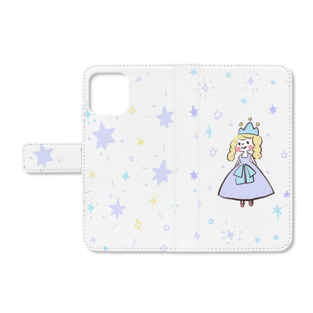 手帳型iPhoneケース(iphone12/12pro 穴なし)*雪と星のプリンセス
