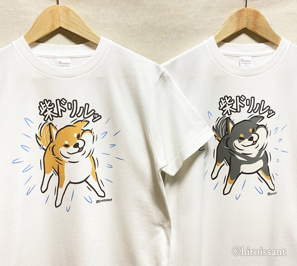 柴ドリルTシャツ(黒柴)