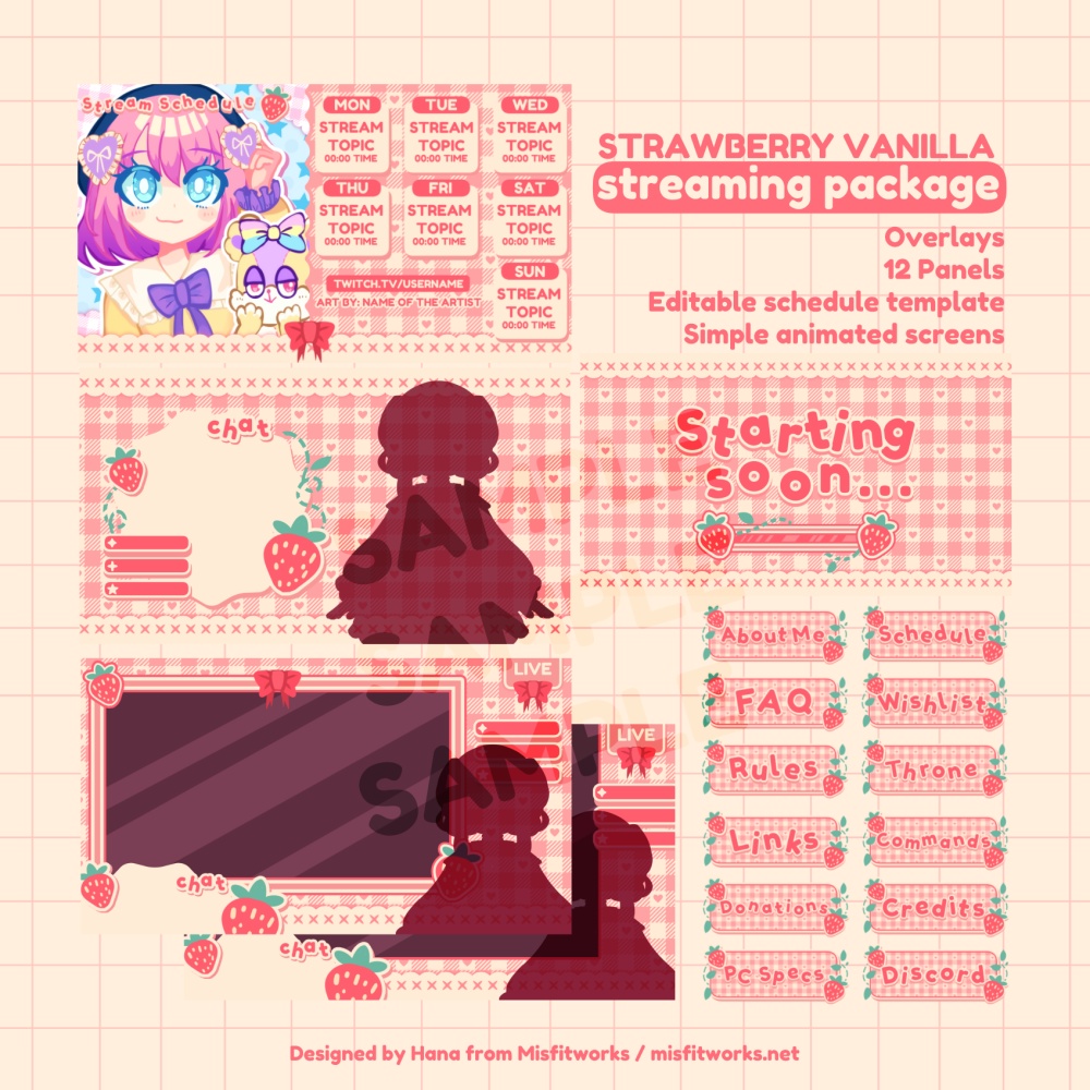 [VTUBER ASSETS] Strawberry Vanilla FULL Stream Package