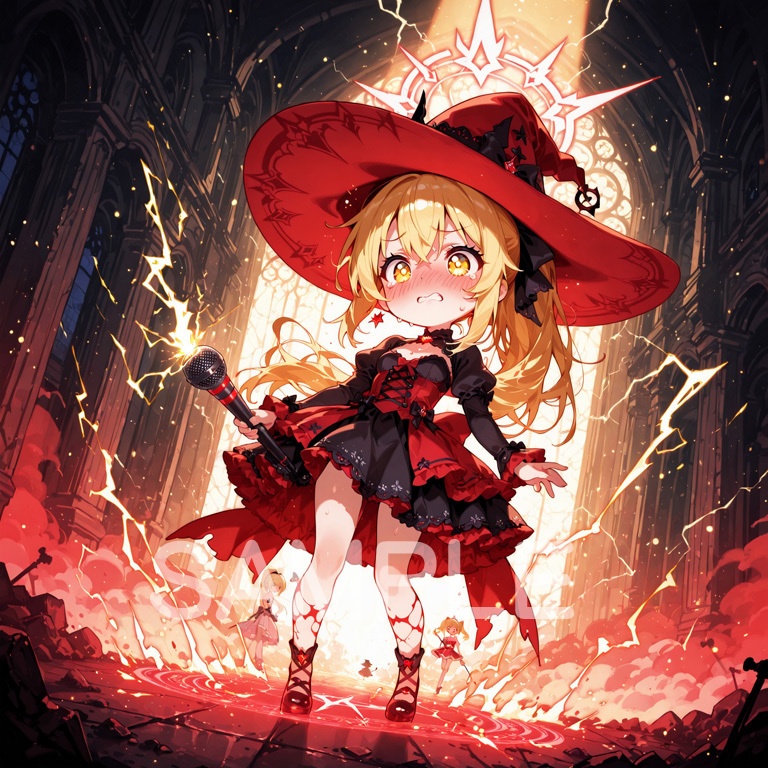 ⚡ホラーな世界の魔法少女シリーズ+ちびキャラ素材 vol.4【陽キャアイドル魔女「ピリカ」】電気と光の異世界アイドル!