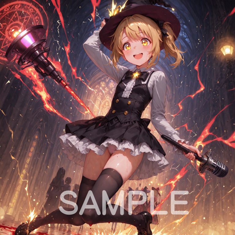 ⚡ホラーな世界の魔法少女シリーズ+ちびキャラ素材 vol.4【陽キャアイドル魔女「ピリカ」】電気と光の異世界アイドル!