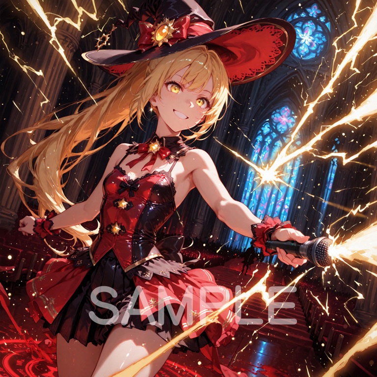 ⚡ホラーな世界の魔法少女シリーズ+ちびキャラ素材 vol.4【陽キャアイドル魔女「ピリカ」】電気と光の異世界アイドル!