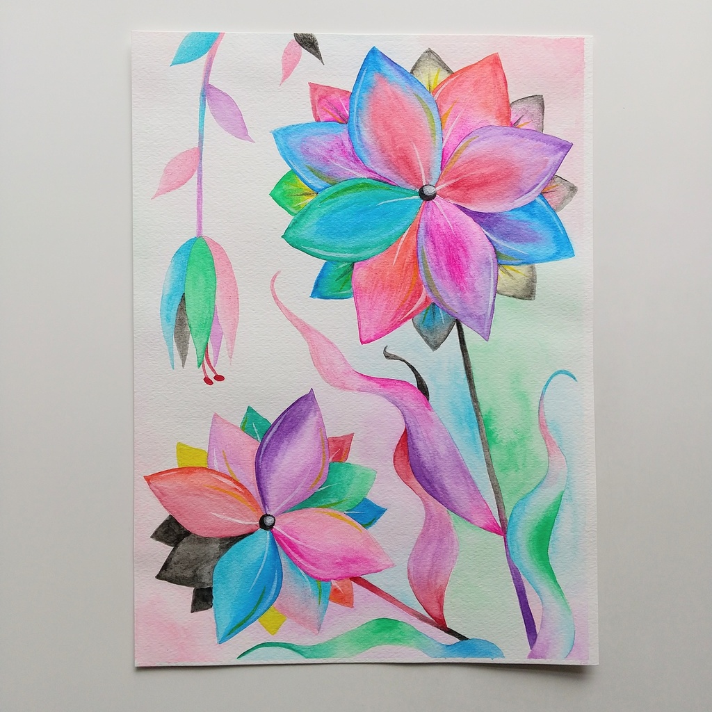 水彩画   「どこにも存在しない花・3」