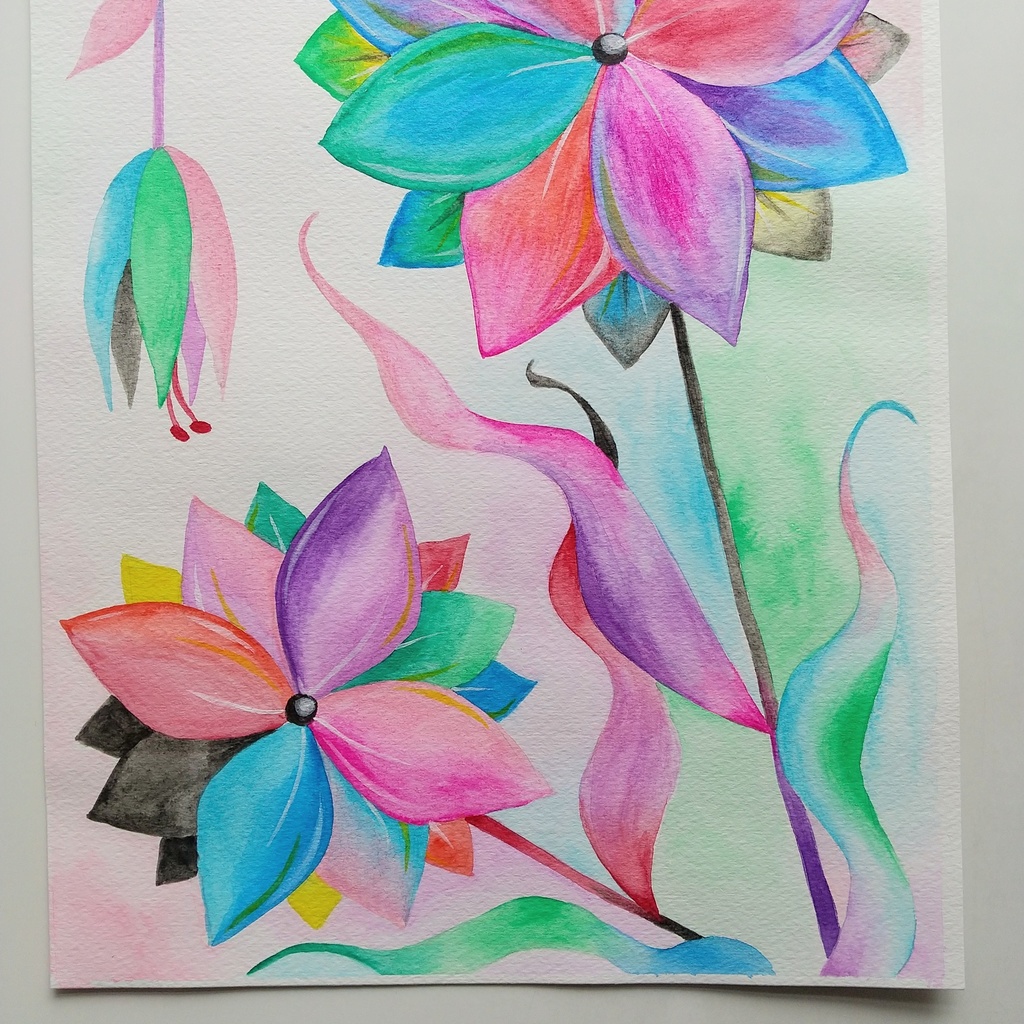 水彩画   「どこにも存在しない花・3」