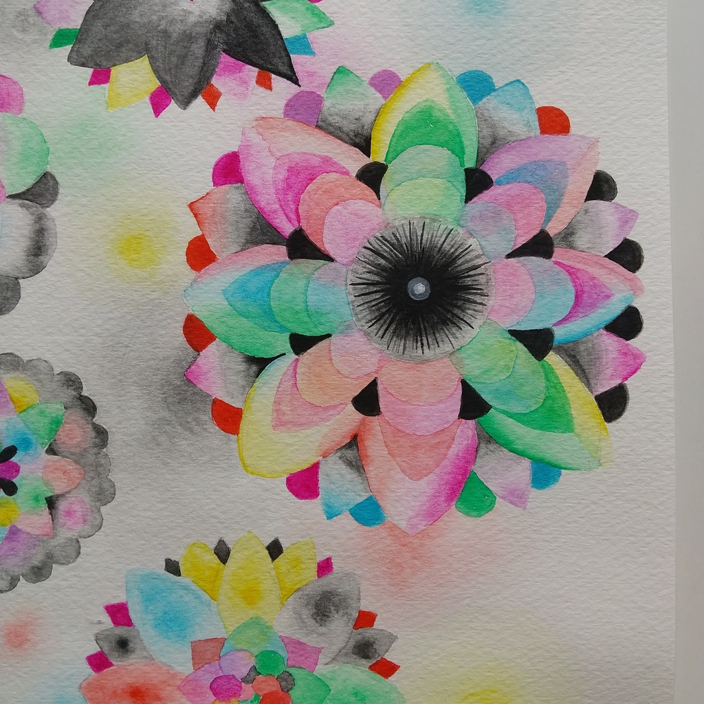 水彩画 「暗くて明るい花」