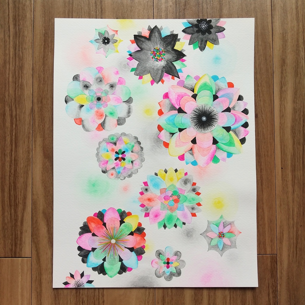 水彩画   「暗くて明るい花」