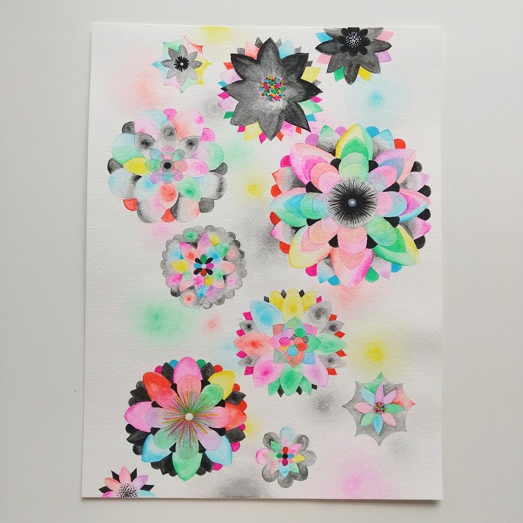 水彩画 「暗くて明るい花」