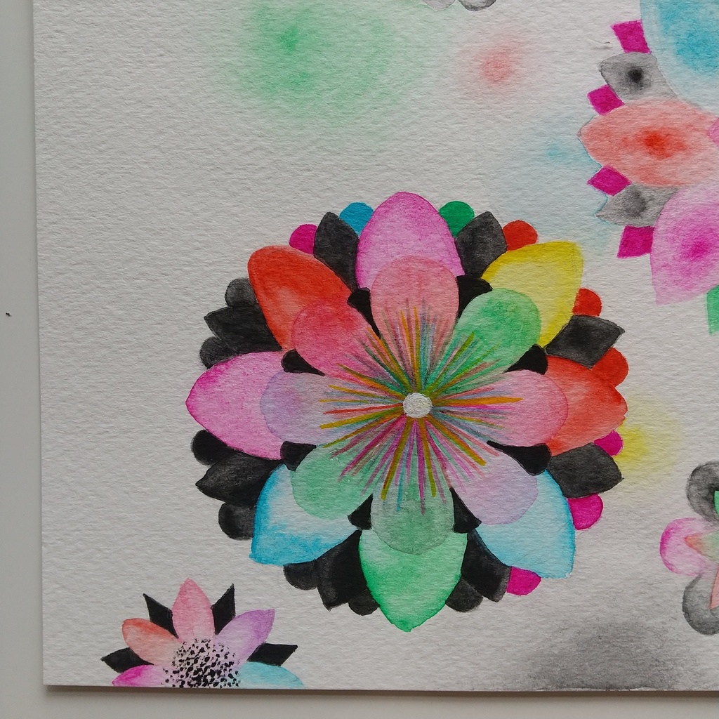 水彩画 「暗くて明るい花」