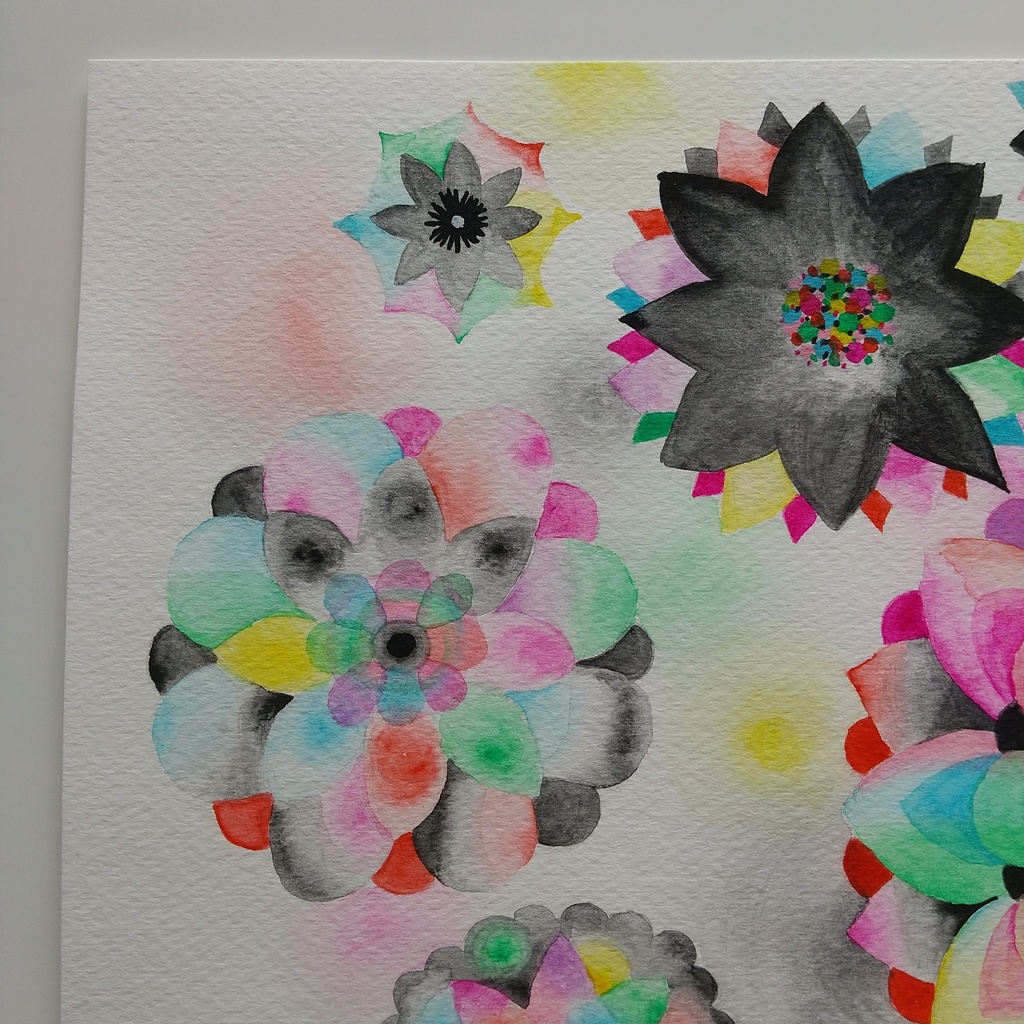 水彩画 「暗くて明るい花」