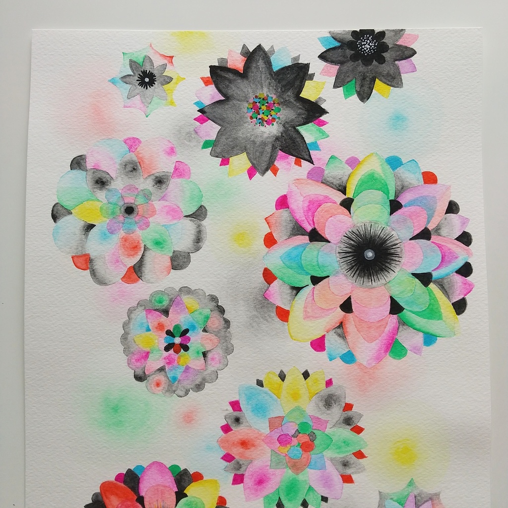 水彩画 「暗くて明るい花」