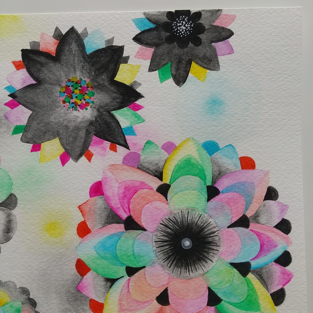 水彩画 「暗くて明るい花」