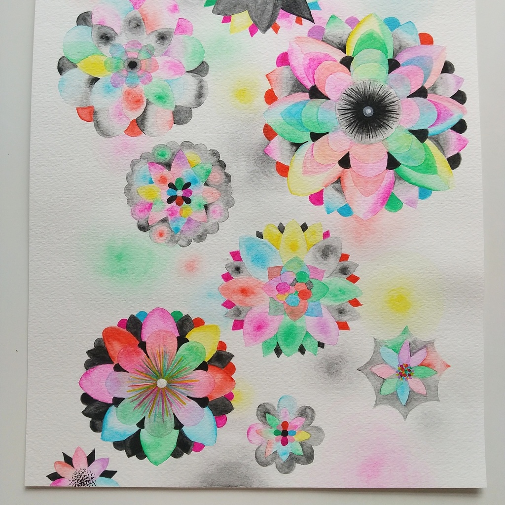 水彩画 「暗くて明るい花」