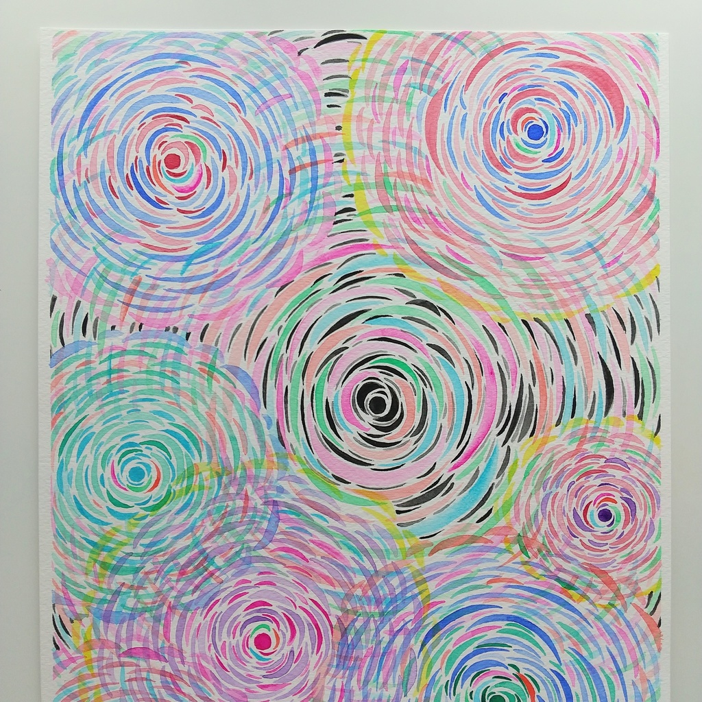 水彩画 「お花畑の下」