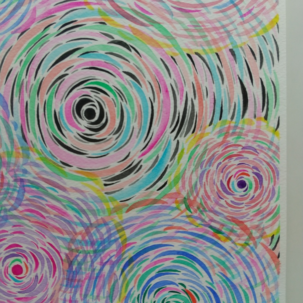 水彩画 「お花畑の下」