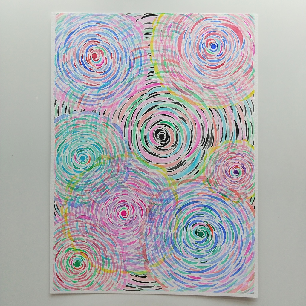 水彩画 「お花畑の下」