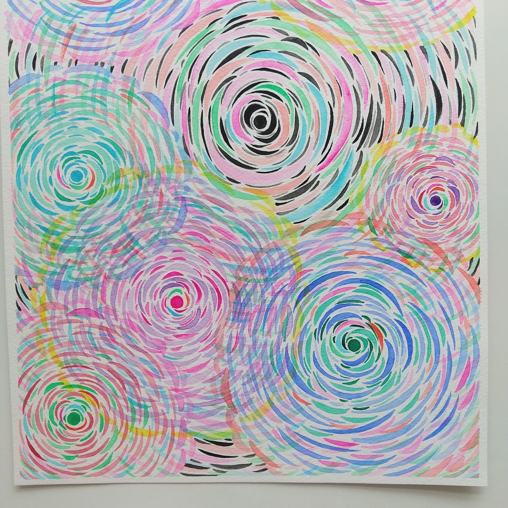 水彩画 「お花畑の下」